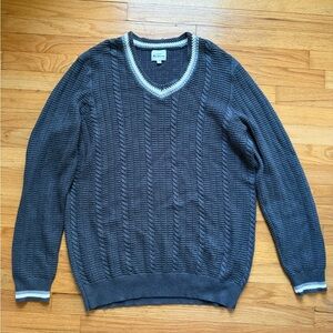 Ben Sherman Men's Gray V-Neck Sweater with White Trim